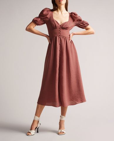  TED BAKER - Đầm midi cổ tim tay phồng Angeia 