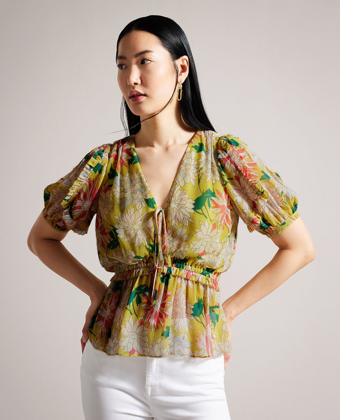 TED BAKER - Áo kiểu nữ cổ V tay ngắn Gabbyie