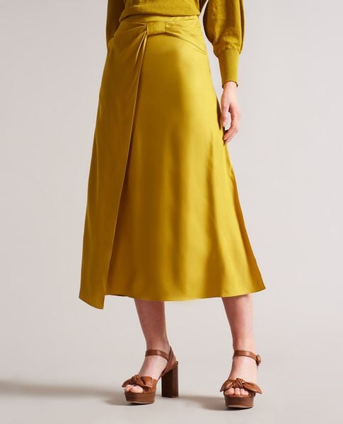 TED BAKER  Chân váy midi chữ A xẻ tà Jaune