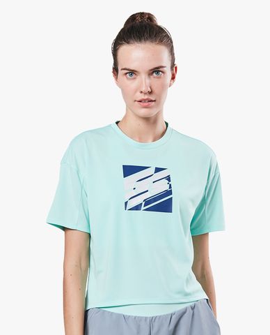  SKECHERS - Áo thun thể thao nữ tay ngắn phom lửng Training 