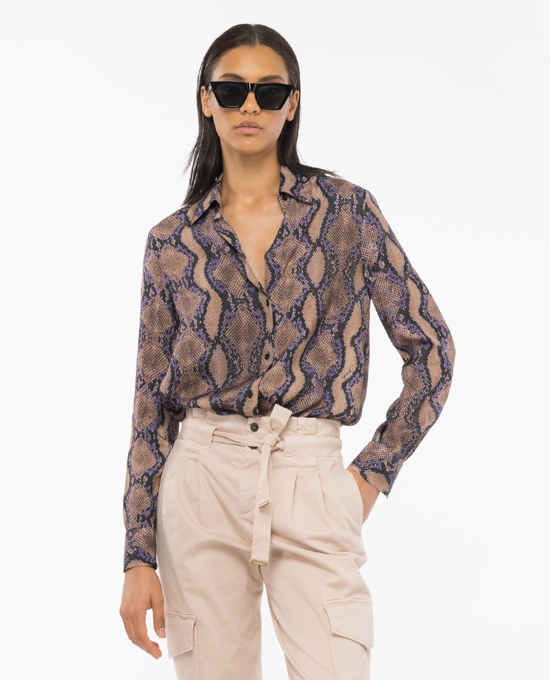 PINKO - Áo sơ mi nữ cổ bẻ tay dài Smorzare