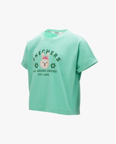  SKECHERS - Áo thun bé gái cổ tròn tay ngắn 