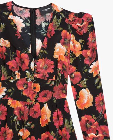  THE KOOPLES - Đầm mini cổ V tay dài Floral Printed Silk 