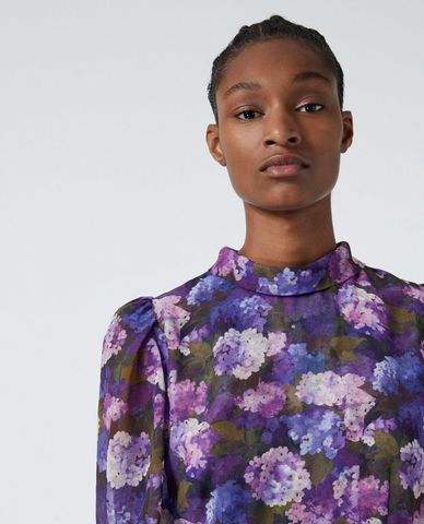  THE KOOPLES - Đầm mini cổ tròn tay dài Flowing Pleated Violet 