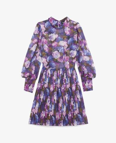  THE KOOPLES - Đầm mini cổ tròn tay dài Flowing Pleated Violet 