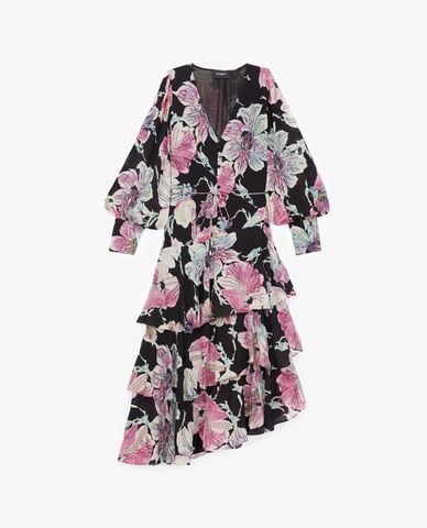  THE KOOPLES - Đầm midi xếp tầng lệch tà Floral Print 