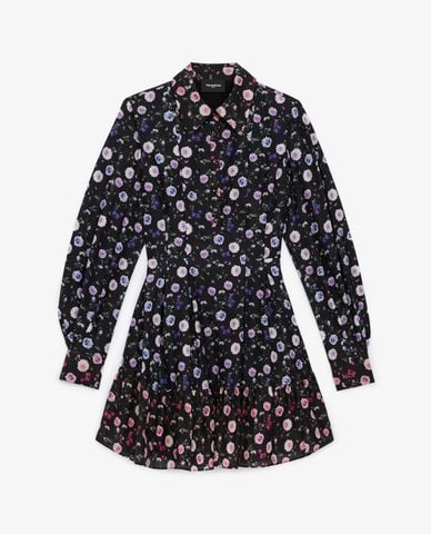  THE KOOPLES - Đầm mini sơ mi cổ bẻ tay dài phối họa tiết hoa nữ tính 