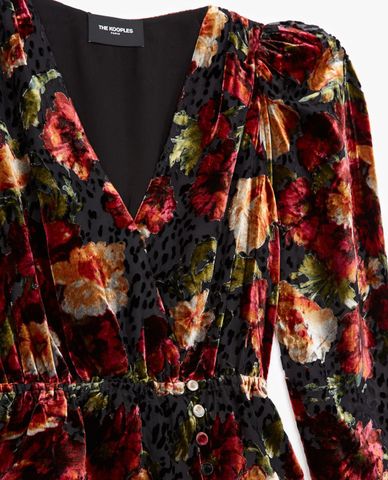  THE KOOPLES - Áo kiểu nữ cổ V tay dài Burnout Velvet 