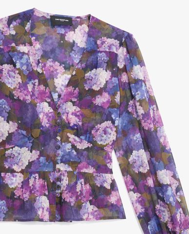  THE KOOPLES - Áo kiểu nữ cổ V tay dài Buttoned Purple 