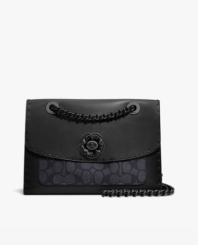  COACH - Túi đeo vai nắp gập đinh tán Rivets And Snakeskin Detail 