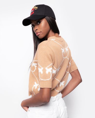  PINKO - Áo len nữ cổ tròn ngắn tay dáng lửng thời trang 