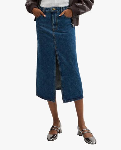  COACH - Chân váy denim midi xẻ tà Heritage C 