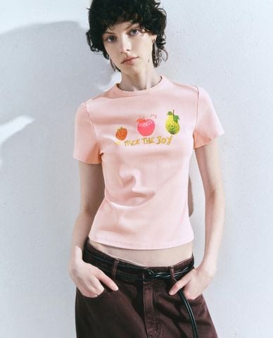  URBAN REVIVO - Áo thun nữ cổ tròn tay ngắn Printed 