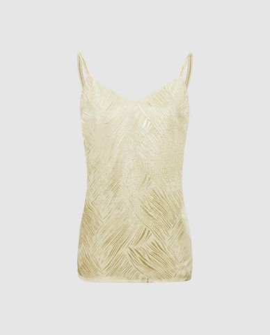  URBAN REVIVO - Áo hai dây nữ cổ V phối hoạ tiết 