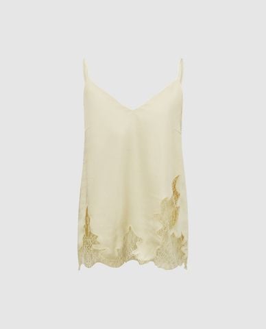  URBAN REVIVO - Áo hai dây nữ cổ V phối ren quyến rũ 