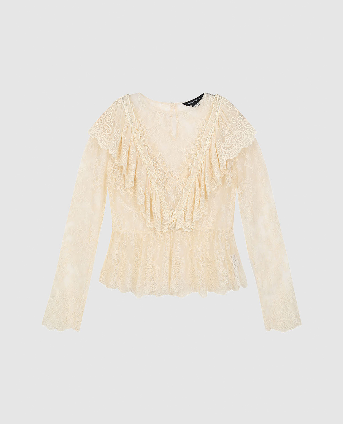 URBAN REVIVO - Áo kiểu nữ cổ V tay dài nhún bèo Ruffle Hem