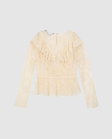  URBAN REVIVO - Áo kiểu nữ cổ V tay dài nhún bèo Ruffle Hem 