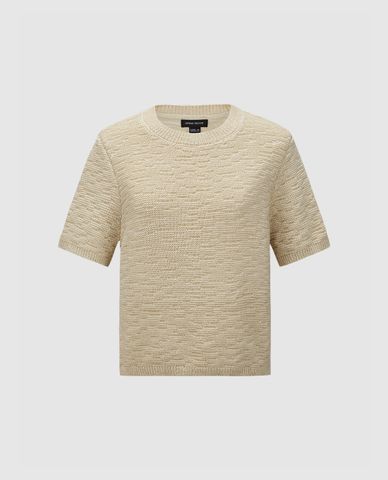  URBAN REVIVO - Áo dệt kim nữ cổ tròn tay ngắn hiện đại 