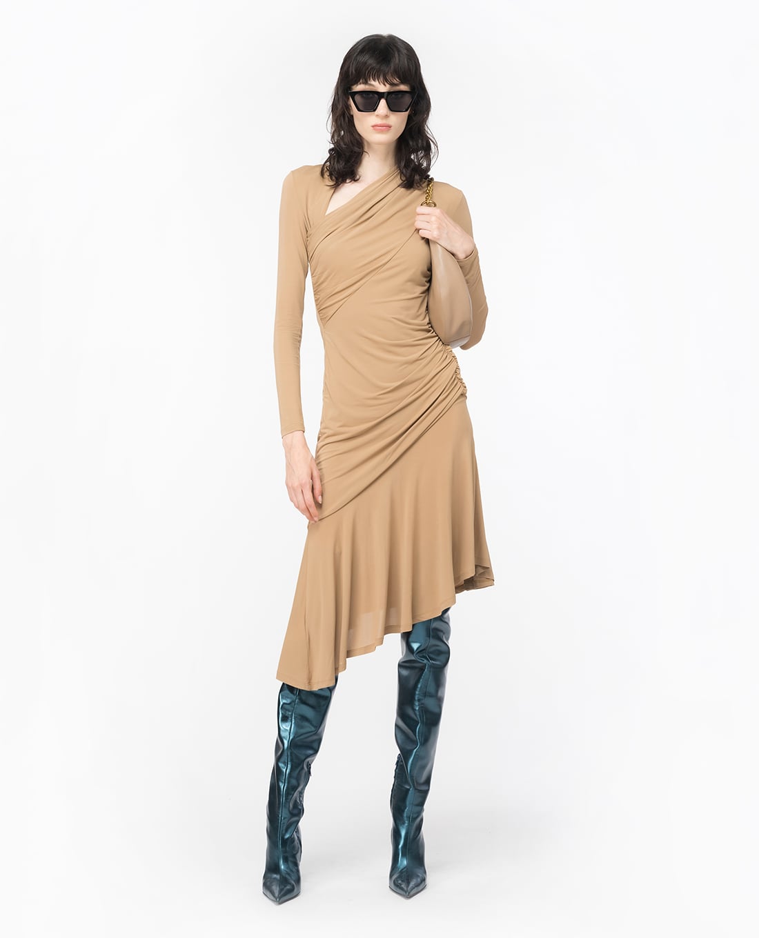 PINKO - Đầm body tay dài lệch tà Babar