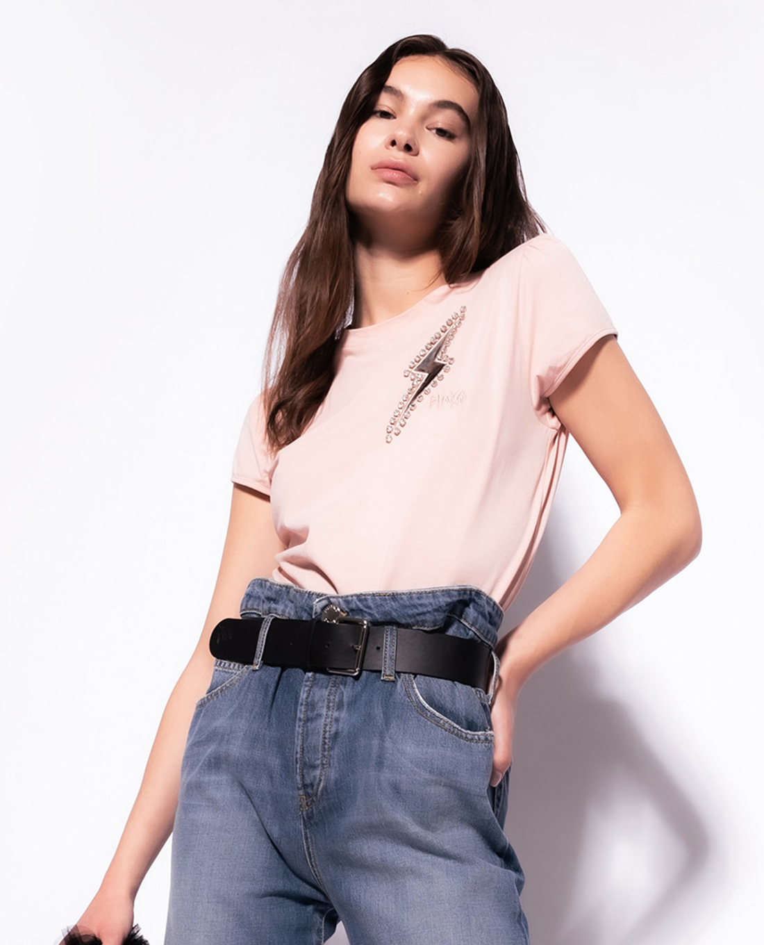 PINKO - Áo thun nữ cổ tròn tay ngắn Baseball