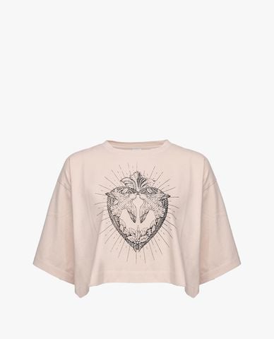  PINKO - Áo thun nữ cổ tròn tay lửng phom croptop Cricket 