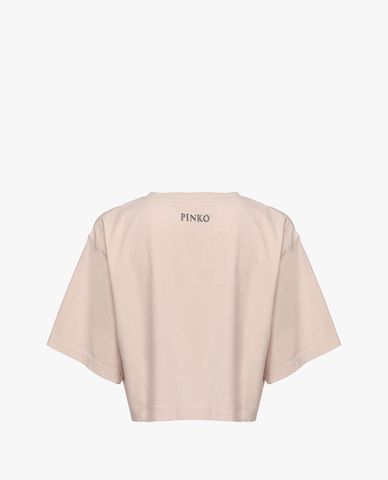  PINKO - Áo thun nữ cổ tròn tay lửng phom croptop Cricket 