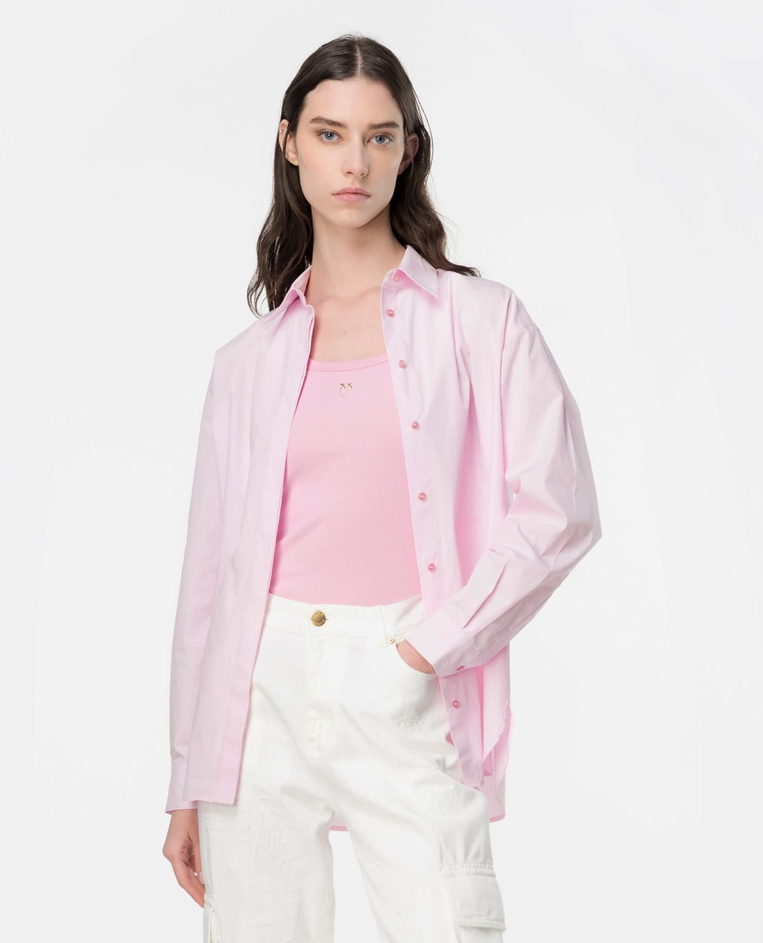 PINKO - Áo sơ mi cổ bẻ tay dài phối nút Bridport