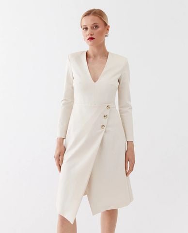  PINKO- Đầm midi cổ V tay dài Angolare 