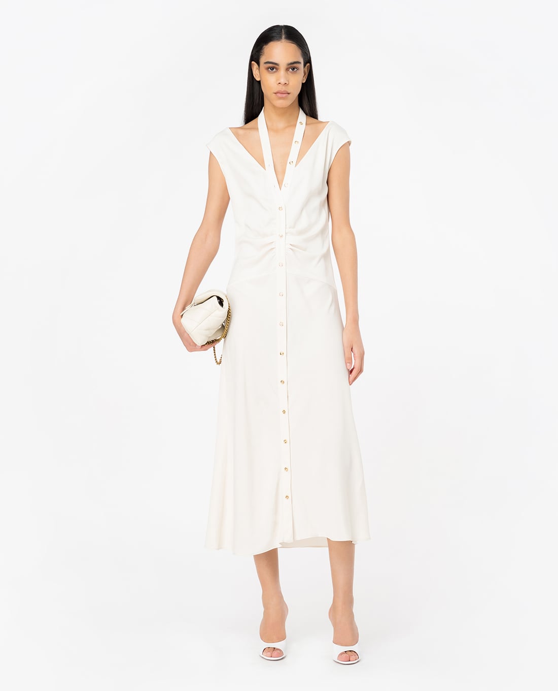 PINKO - Đầm cut out midi cổ V sát nách phối nút Acheloo