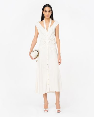  PINKO - Đầm cut out midi cổ V sát nách phối nút Acheloo 