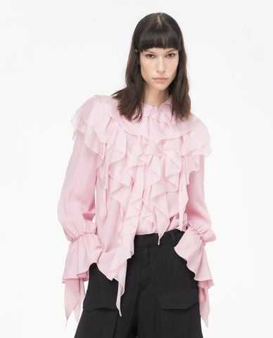  PINKO - Áo kiểu cổ tròn tay dài phối bèo Raggio 