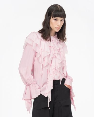  PINKO - Áo kiểu cổ tròn tay dài phối bèo Raggio 