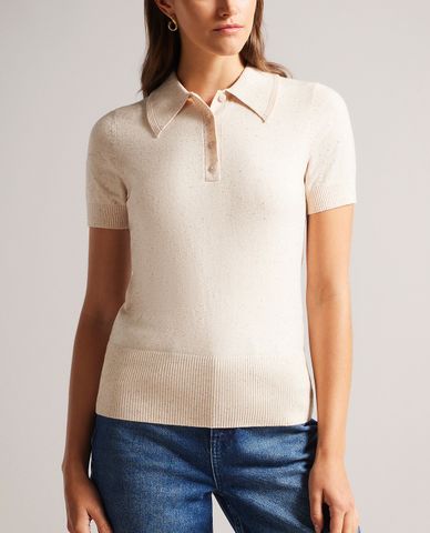  TED BAKER - Áo dệt kim nữ cổ gập tay ngắn phom ôm Saiydee 