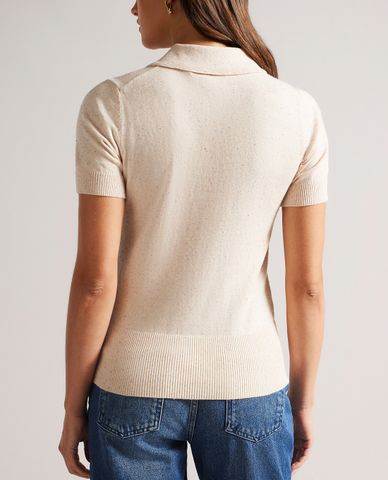  TED BAKER - Áo dệt kim nữ cổ gập tay ngắn phom ôm Saiydee 