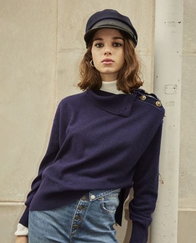  THE KOOPLES - Áo sweater nữ tay dài cổ trụ phối nút 