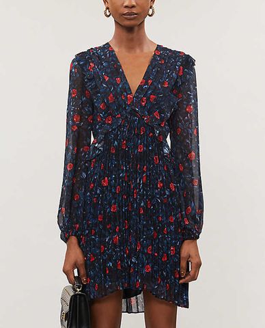  THE KOOPLES - Đầm mini xếp ly họa tiết hoa 