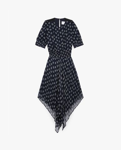  THE KOOPLES - Đầm midi cổ tròn Navy Blue Striped Long Summery 