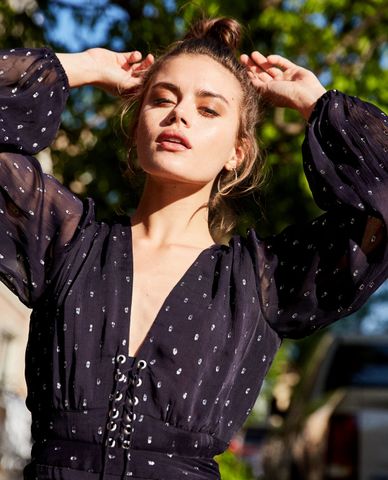  THE KOOPLES - Áo croptop tay dài thắt dây Lacy Viscose Loose 