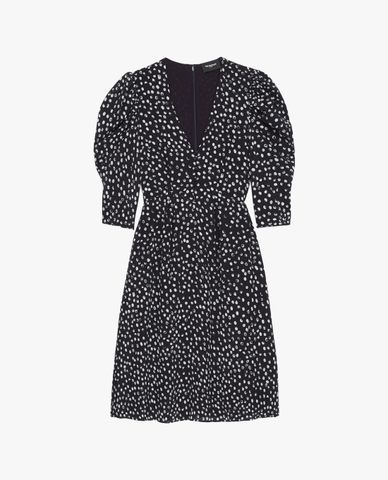  THE KOOPLES - Đầm mini cổ V tay ngắn chấm bi thời trang 