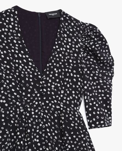  THE KOOPLES - Đầm mini cổ V tay ngắn chấm bi thời trang 