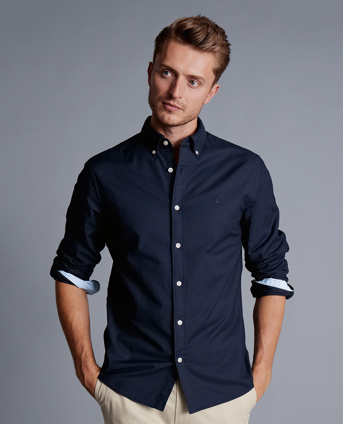 CHARLES TYRWHITT - Áo sơ mi nam tay dài thanh lịch Washed Oxford