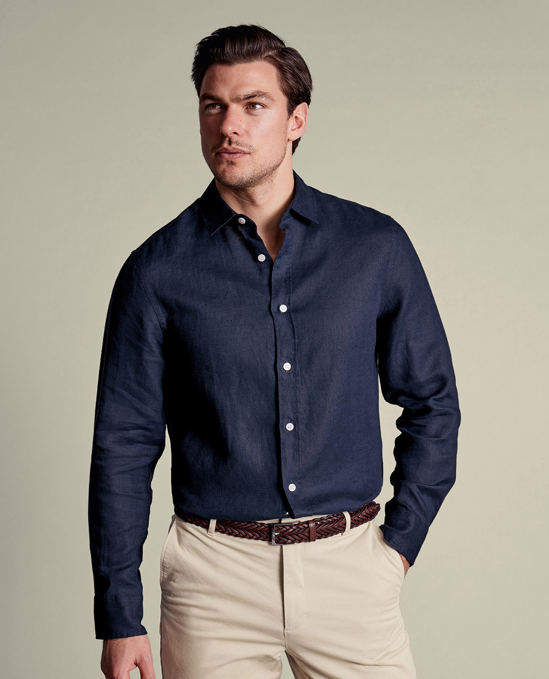 CHARLES TYRWHITT - Áo sơ mi nam cổ bẻ tay dài Pure Linen