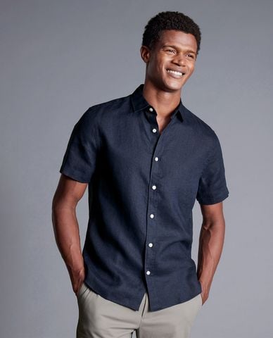  CHARLES TYRWHITT - Áo sơ mi nam tay ngắn Pure Linen 