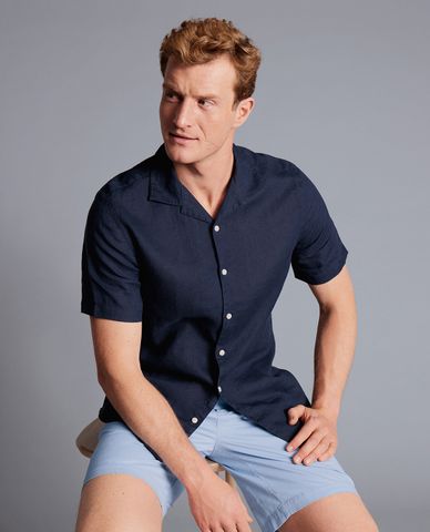  CHARLES TYRWHITT - Áo sơ mi nam cổ bẻ tay ngắn Pure Linen 