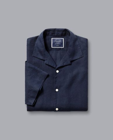  CHARLES TYRWHITT - Áo sơ mi nam cổ bẻ tay ngắn Pure Linen 