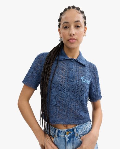  COACH - Áo croptop nữ dệt kim cổ tròn tay ngắn 