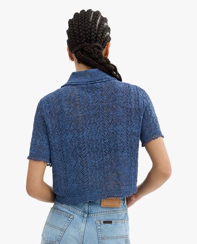  COACH - Áo croptop nữ dệt kim cổ tròn tay ngắn 