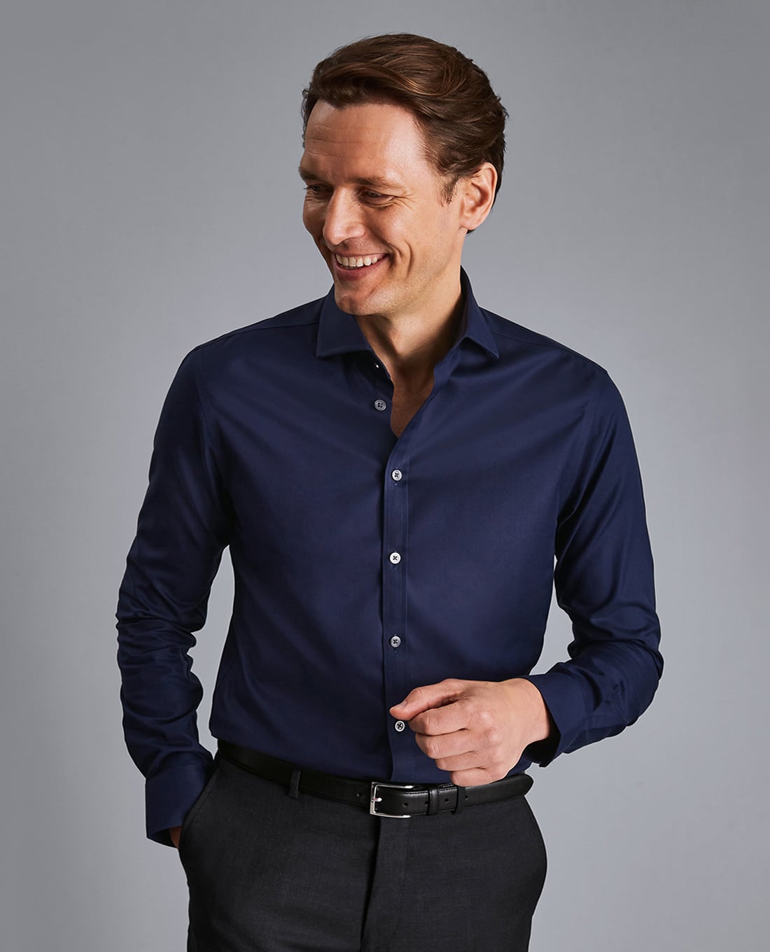 CHARLES TYRWHITT - Áo sơ mi nam tay dài Cutaway Collar Non Iron Twill