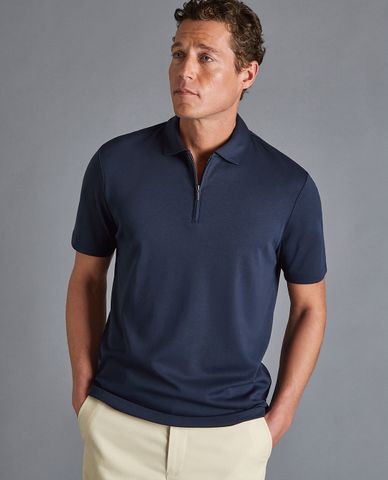  CHARLES TYRWHITT - Áo polo nam tay ngắn Zip Neck Jersey 