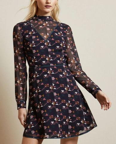  TED BAKER - Đầm mini tay dài cổ trụ Phanko 